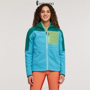 Cotopaxi Abrazo Hooded Full-Zip Fleece Jacket Greenery/Poolside | KJ22-W0-DJ