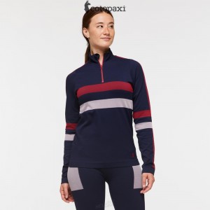 Cotopaxi Debajo Seamless Baselayer Quarter-Zip Ink Stripes | AZ58-O3-JI