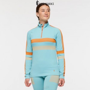 Cotopaxi Debajo Seamless Baselayer Quarter-Zip Bluebird Stripes | QX96-R3-PK