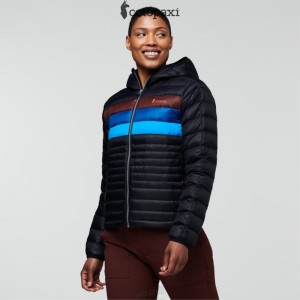 Cotopaxi Fuego Hooded Down Jacket Black/Chestnut Stripes | CR93-F4-VN