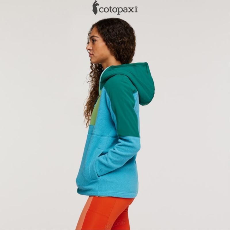 Cotopaxi Abrazo Hooded Full-Zip Fleece Jacket Greenery/Poolside | KJ22-W0-DJ