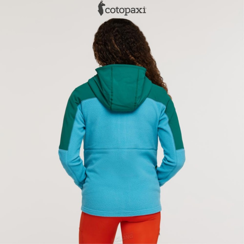 Cotopaxi Abrazo Hooded Full-Zip Fleece Jacket Greenery/Poolside | KJ22-W0-DJ