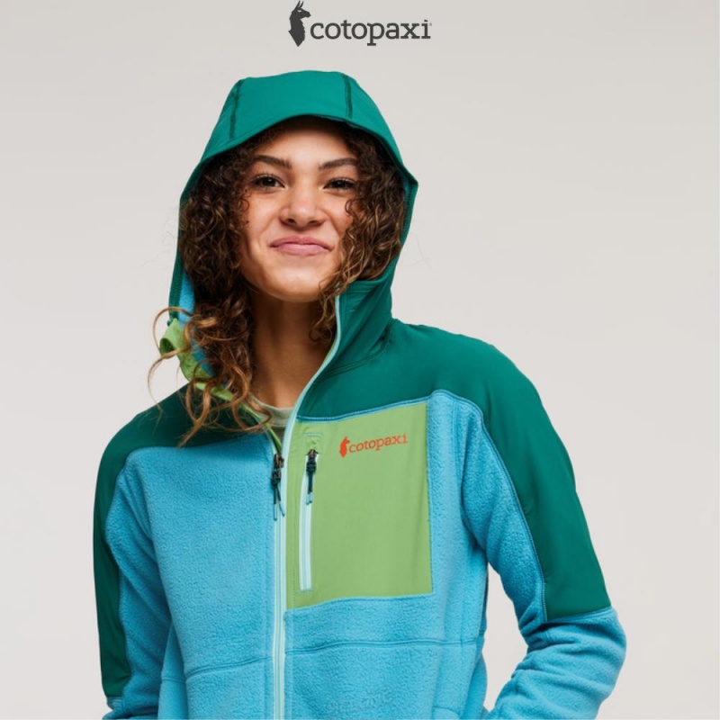 Cotopaxi Abrazo Hooded Full-Zip Fleece Jacket Greenery/Poolside | KJ22-W0-DJ