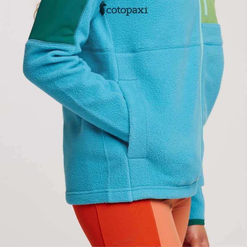 Cotopaxi Abrazo Hooded Full-Zip Fleece Jacket Greenery/Poolside | KJ22-W0-DJ