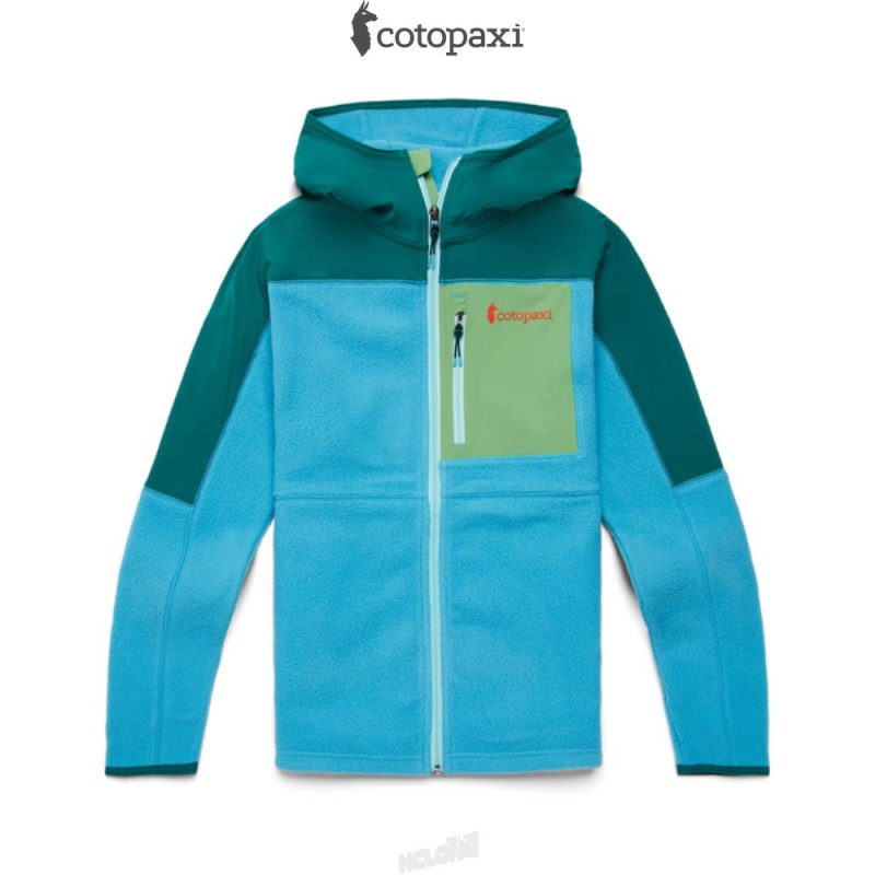 Cotopaxi Abrazo Hooded Full-Zip Fleece Jacket Greenery/Poolside | KJ22-W0-DJ