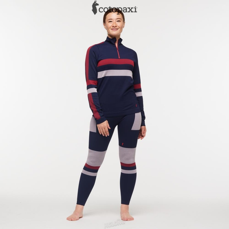 Cotopaxi Debajo Seamless Baselayer Quarter-Zip Ink Stripes | AZ58-O3-JI