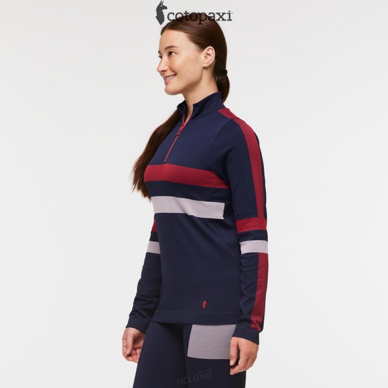 Cotopaxi Debajo Seamless Baselayer Quarter-Zip Ink Stripes | AZ58-O3-JI