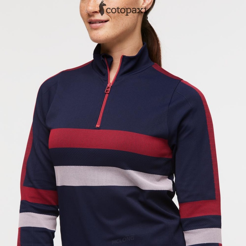 Cotopaxi Debajo Seamless Baselayer Quarter-Zip Ink Stripes | AZ58-O3-JI