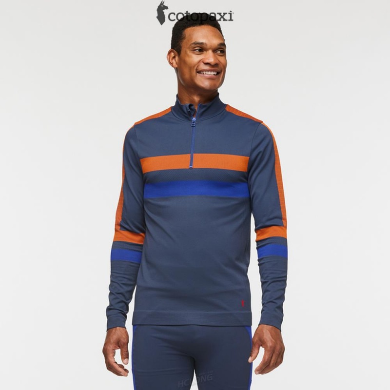 Cotopaxi Debajo Seamless Baselayer Quarter-Zip Ink Stripes | BY96-Y0-XP