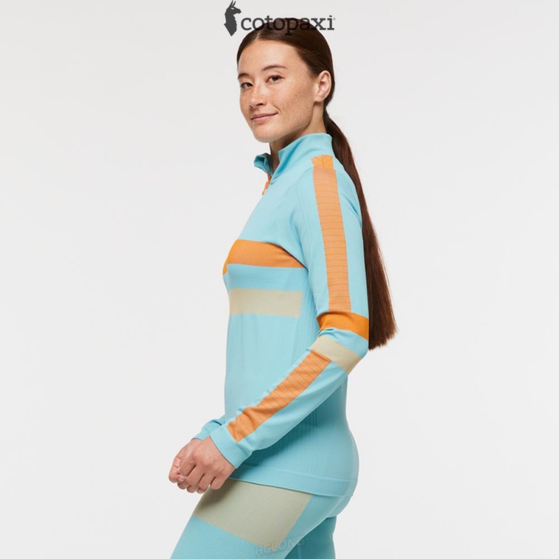 Cotopaxi Debajo Seamless Baselayer Quarter-Zip Bluebird Stripes | QX96-R3-PK