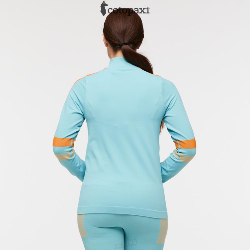 Cotopaxi Debajo Seamless Baselayer Quarter-Zip Bluebird Stripes | QX96-R3-PK