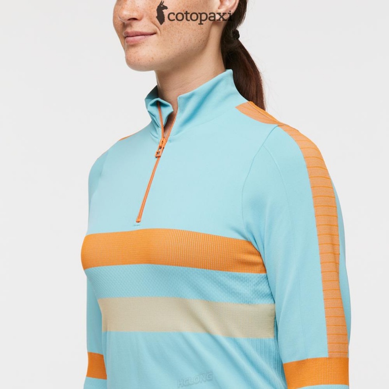 Cotopaxi Debajo Seamless Baselayer Quarter-Zip Bluebird Stripes | QX96-R3-PK