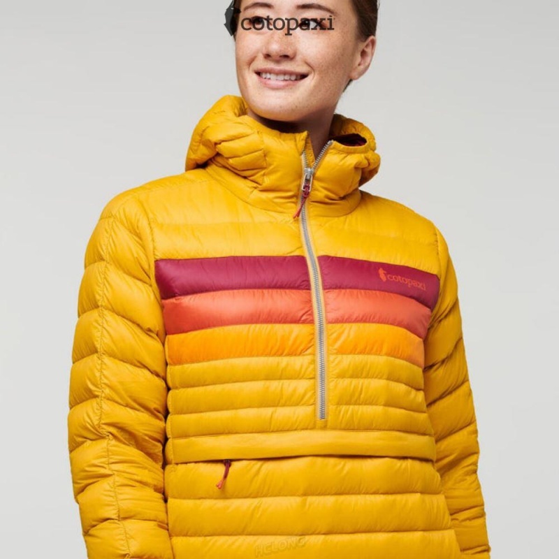 Cotopaxi Fuego Down Hooded Pullover Amber Stripes | RX53-F0-SC