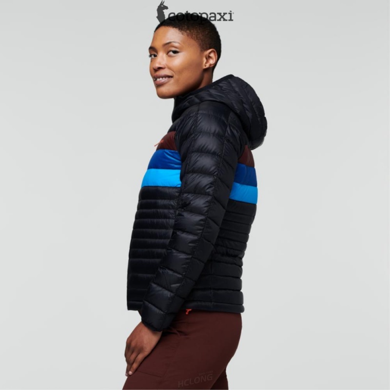 Cotopaxi Fuego Hooded Down Jacket Black/Chestnut Stripes | CR93-F4-VN