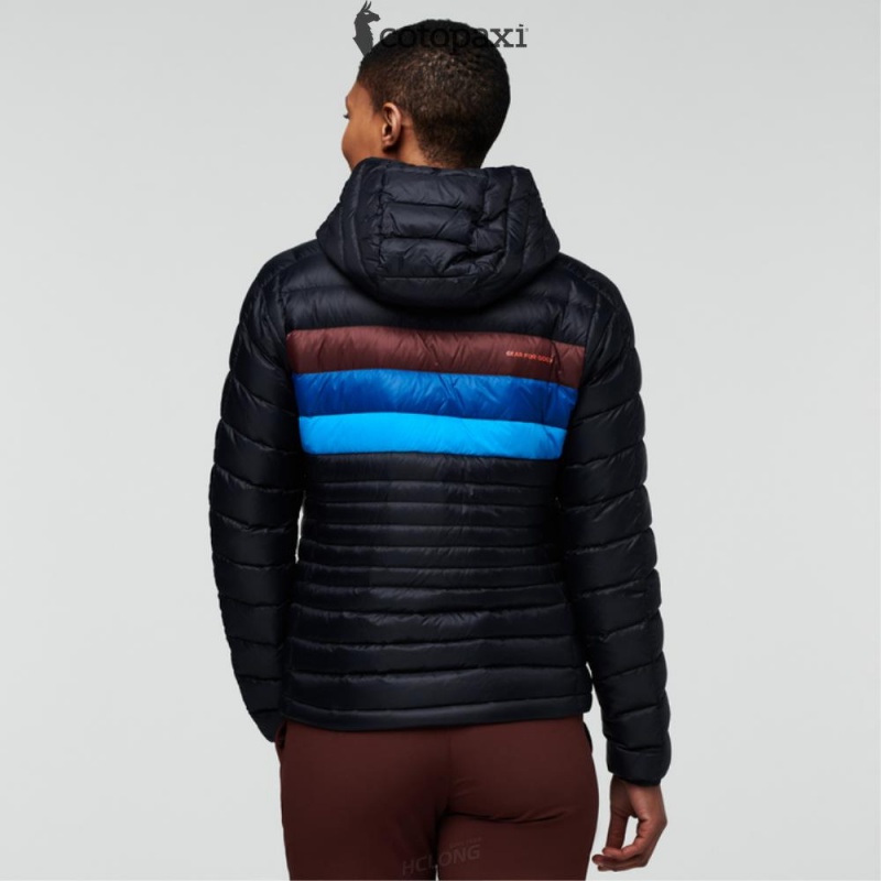 Cotopaxi Fuego Hooded Down Jacket Black/Chestnut Stripes | CR93-F4-VN