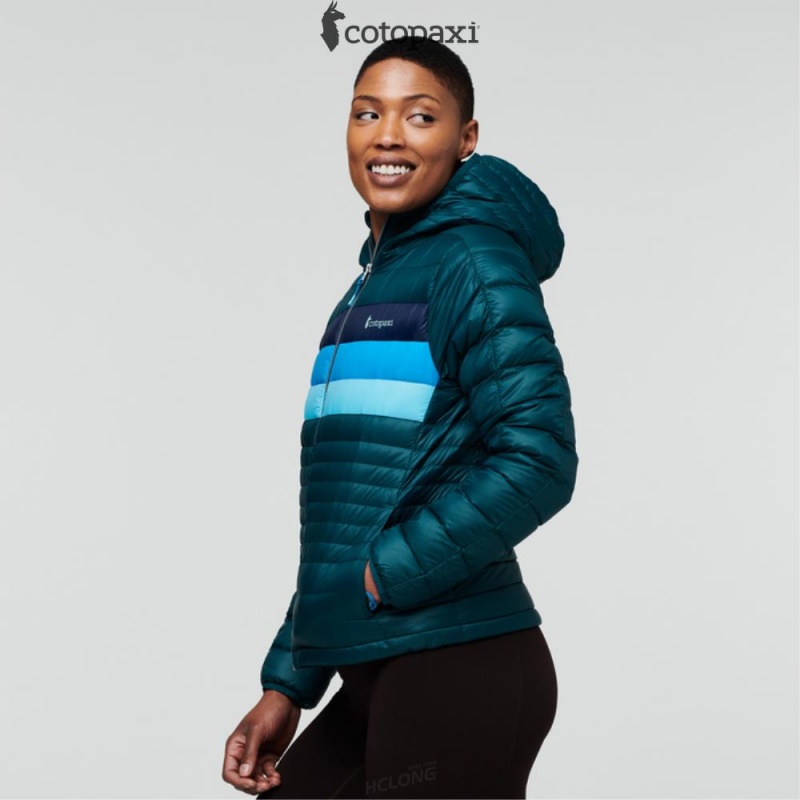 Cotopaxi Fuego Hooded Down Jacket Deep Ocean Stripes | HX24-F1-QI