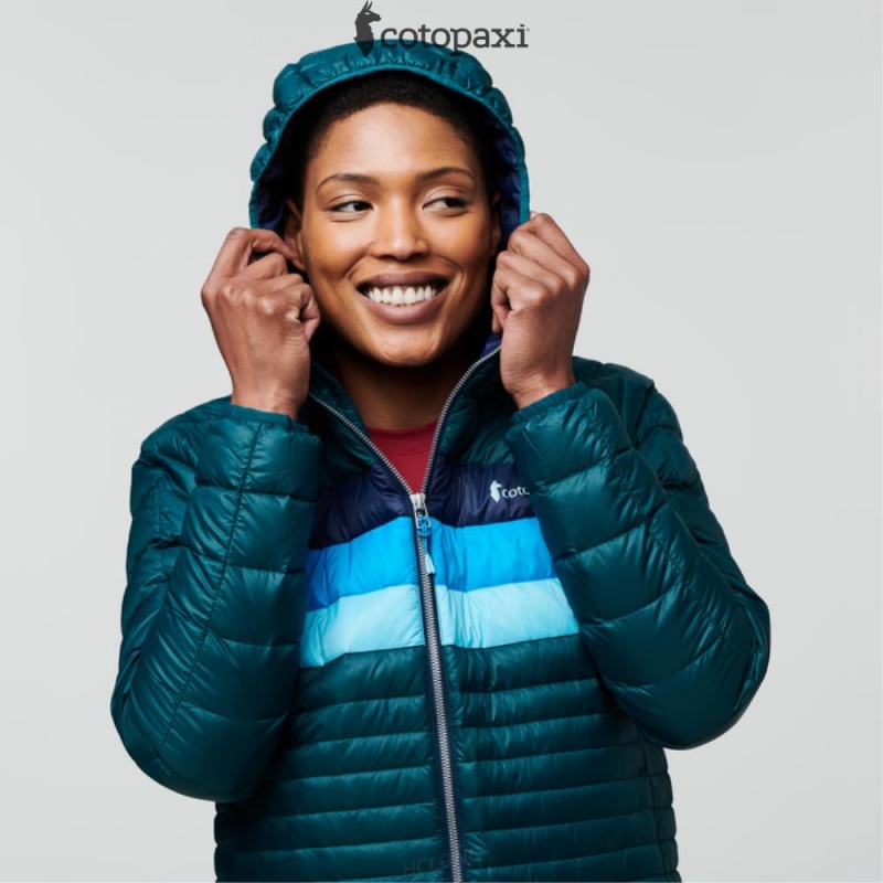 Cotopaxi Fuego Hooded Down Jacket Deep Ocean Stripes | HX24-F1-QI