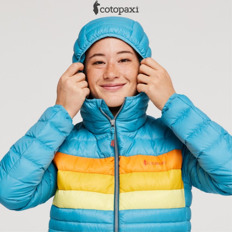 Cotopaxi Fuego Hooded Down Jacket Poolside Stripes | KG01-K1-FH