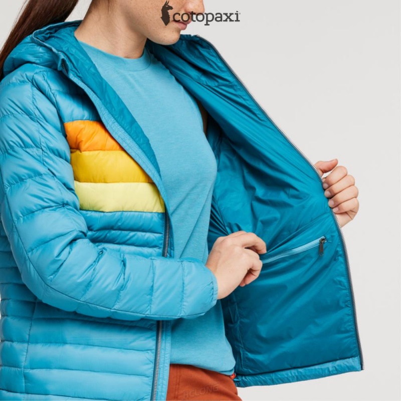 Cotopaxi Fuego Hooded Down Jacket Poolside Stripes | KG01-K1-FH