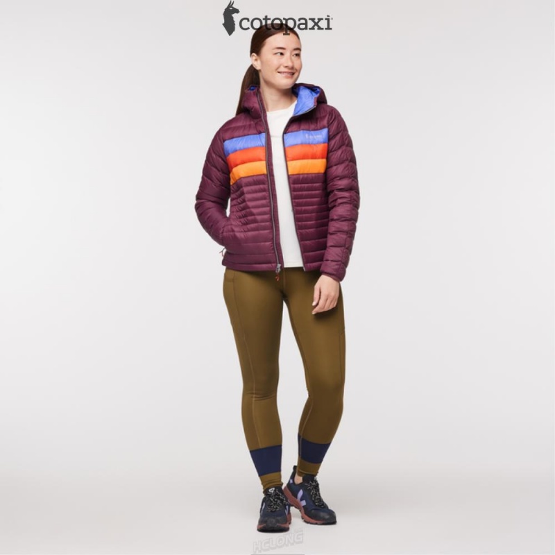 Cotopaxi Fuego Hooded Down Jacket Wine Stripes | OY65-I4-LB