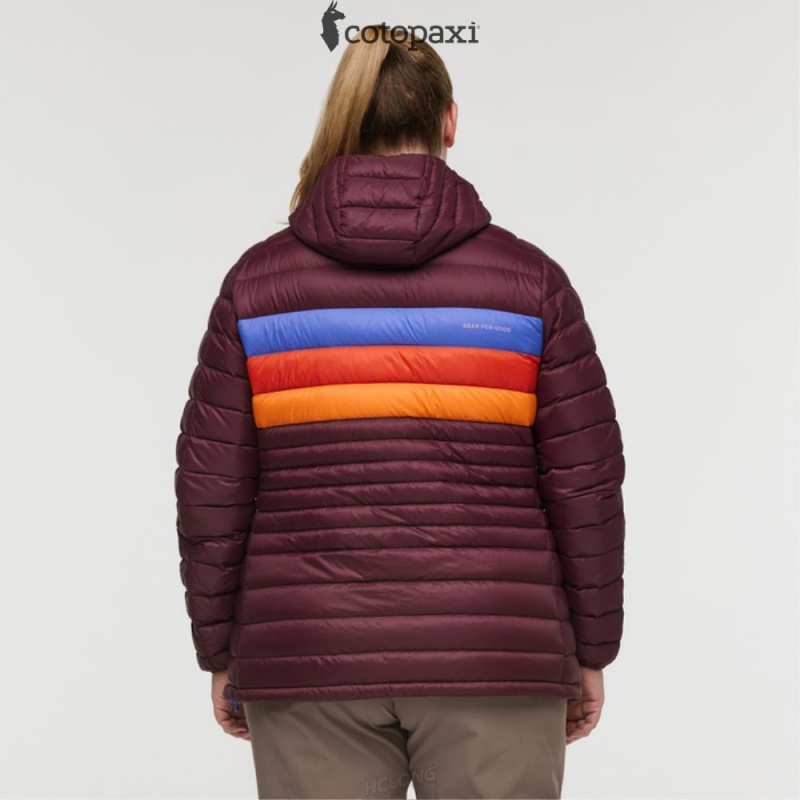 Cotopaxi Fuego Hooded Down Jacket Wine Stripes | OY65-I4-LB