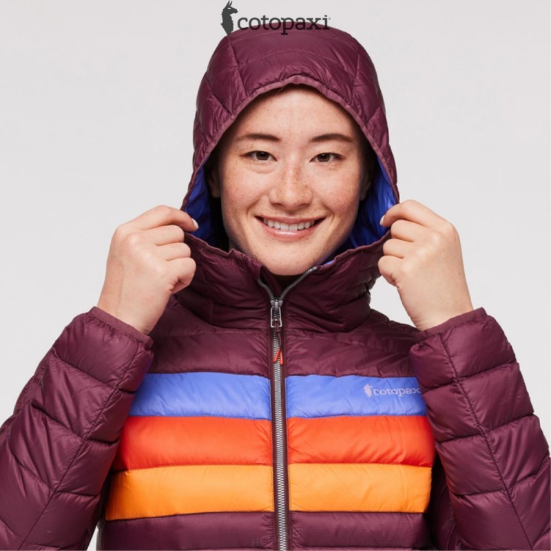 Cotopaxi Fuego Hooded Down Jacket Wine Stripes | OY65-I4-LB