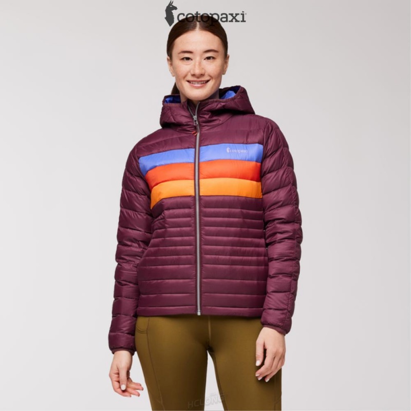 Cotopaxi Fuego Hooded Down Jacket Wine Stripes | OY65-I4-LB