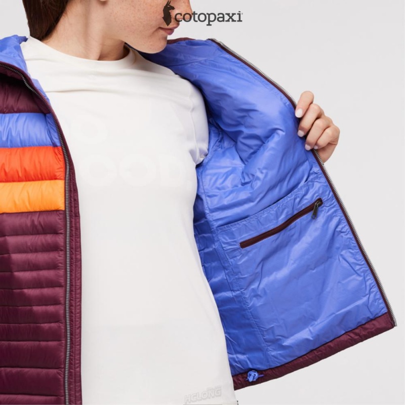 Cotopaxi Fuego Hooded Down Jacket Wine Stripes | SB68-J0-NG