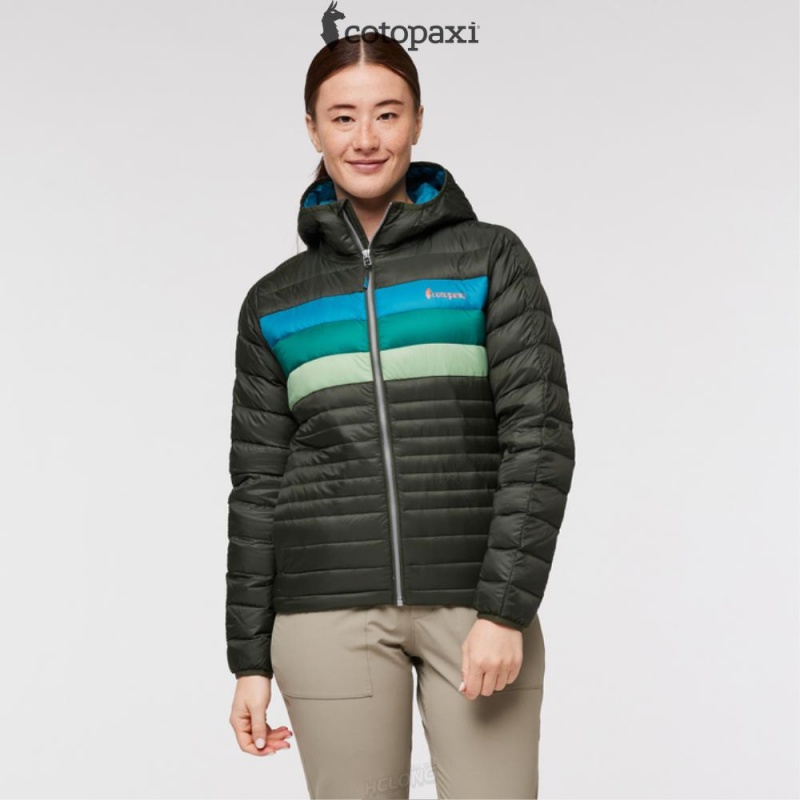 Cotopaxi Fuego Hooded Down Jacket Woods Stripes | ZV85-A0-MI