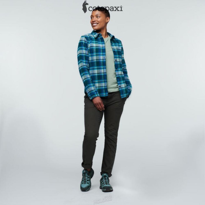 Cotopaxi Mero Organic Flannel Shirt Deep Ocean Plaid | FT96-D8-AG