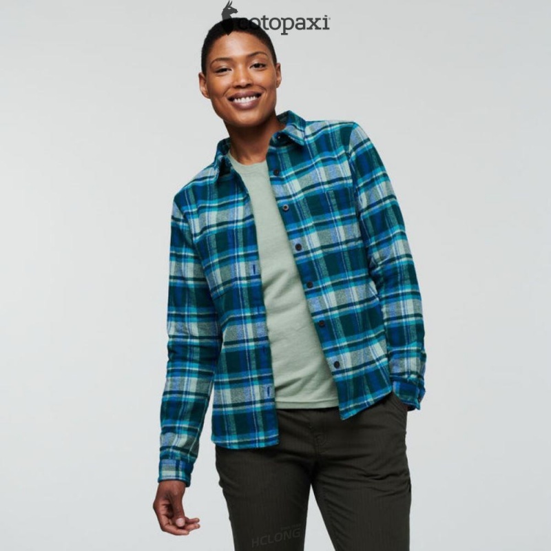 Cotopaxi Mero Organic Flannel Shirt Deep Ocean Plaid | FT96-D8-AG